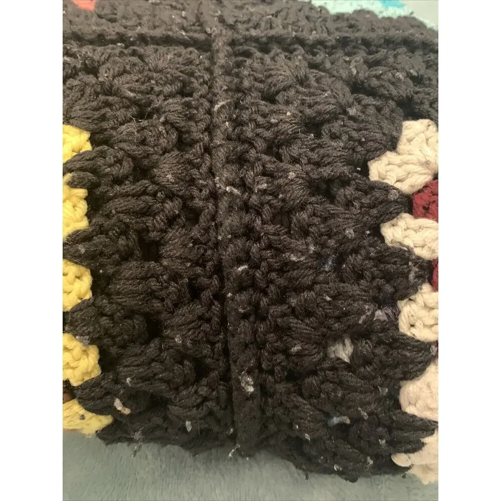 VTG Granny Square Black Afghan Crochet Throw Blanket Roseanne 62x68 SOME PILLING